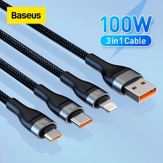 Baseus 3 in 1 สายชาร์จ USB Type C 100W ชาร์จเร็ว สําหรับ iPhone 13 Pro สายชาร์จโทรศัพท์ สําหรับ Xiaomi Samsung Micro USB Cable