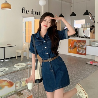💙✨ชุดเดรสยีนส์แขนสั้น🔥 งานทรงสวย พร้อมเข็มขัด*ขนาด S-4XL