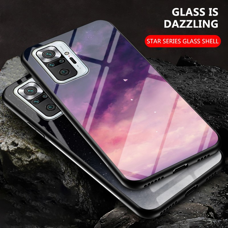 เคสโทรศัพท์กระจกคู่ทาสีfor-xiaomi-redmi-note-10-pro-note10-4g-galaxy-starry-sky-case-tempered-glass-soft-silicone-frame-hard-marble-phone-cover-tpu-soft-edge-phone-case
