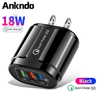 Ankndo อะแดปเตอร์ชาร์จโทรศัพท์มือถือ 18W USB QC 3.0 3 พอร์ต ปลั๊ก US สําหรับเดินทาง