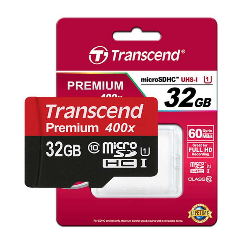 Transcend Micro SDHC UHSI (U1) Speed Class 10 60MB/S 32GB 400X (พรีเมี