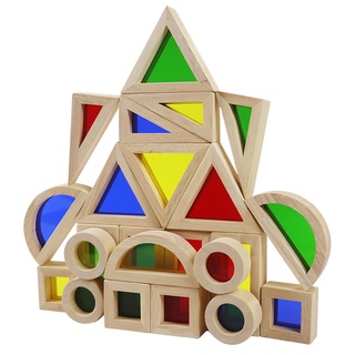 Wooden geometric arcylic learning block บล็อค อะคริลิค สีรุ้ง โปร่งแสง รูปทรง เรขาคณิตvAssembling Blocks