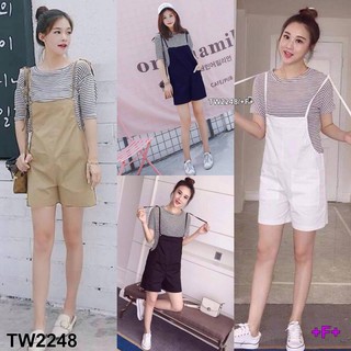 PE2248 Set 2 ชิ้น เสื้อยืดลายริ้ว+เอี๊ยมกางเกงขาสั้นสายผูก