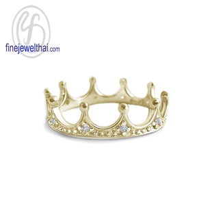 แหวนมงกุฎ-แหวนเจ้าหญิง-แหวนเพชร-แหวนเงินแท้-Princess-Diamond-CZ-Silver-Ring-R1397cz (สามารถเลือกสีตัวเรือนได้)