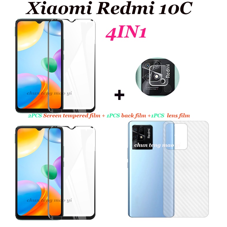 4in1-ฟิล์มกระจกนิรภัยกันรอยหน้าจอ-10-4g-2-ชิ้น-ฟิล์มเลนส์-1-ชิ้น-และฟิล์มด้านหลัง-1-ชิ้น-สําหรับ-xiaomi-redmi-10c-10a-12c