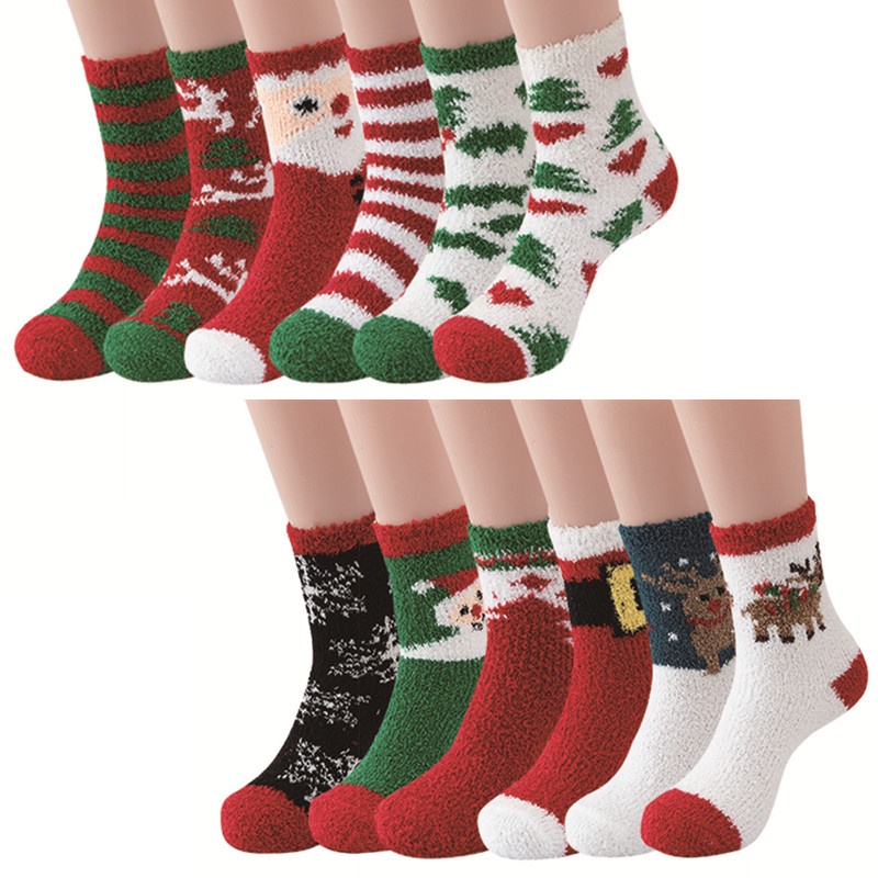ถุงเท้าขนปุยนุ่ม-อบอุ่น-ใส่สบาย-เหมาะกับฤดูหนาว-สําหรับผู้หญิง-วัยรุ่น-คริสต์มาส