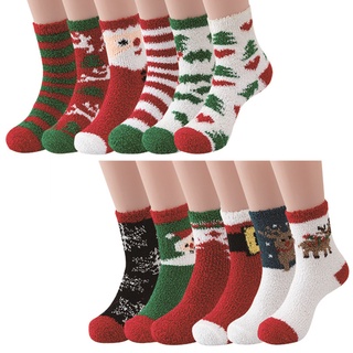 ถุงเท้า ผ้าฟลีซ แบบหนา ลายกวางเอลก์ คริสต์มาส สําหรับผู้หญิง และผู้ชาย