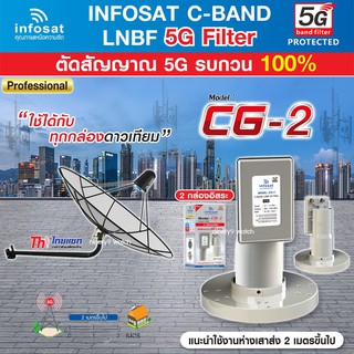 Thaisat C-Band 1.5M (ขางอยึดผนัง) + infosat LNB 2จุด รุ่น CG-2 (5G) ตัดสัญญาณรบกวน