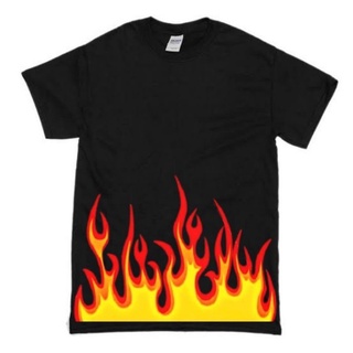 เสื้อยืดสีขาวเสื้อยืด พิมพ์ลาย Black On Fire Fire Motif ขนาดใหญ่ สีดํา สําหรับผู้ชาย XXL XXXLS-4XL