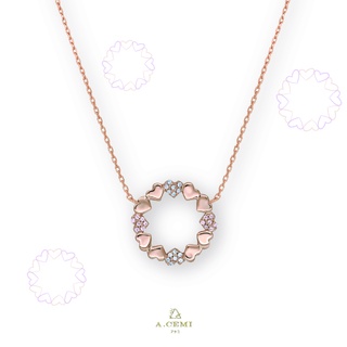 A.CEMI Heart Bouquet Necklaceสร้อยคอเงินแท้ ชุบทอง 18K โรสโกลว์
