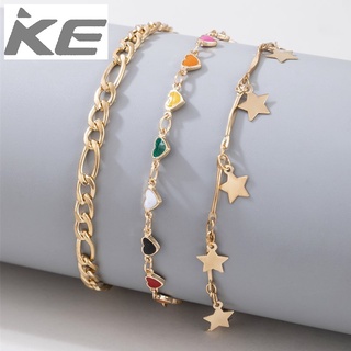 Jewelry Beach Vacation Simple Colorful Love Pentagram Heart Pendant Anklet 3 Piece Set for gir