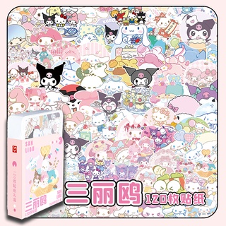 สติกเกอร์ ลายอนิเมะ Sanrio Kuromi Melody ไม่ซ้ําซาก มีกาวในตัว สําหรับติดตกแต่งกล่องของขวัญ 120 ชิ้น