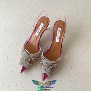 aquezzura womens slingback kitten heel pump sandal crystal-detailed casual shoes size35-39