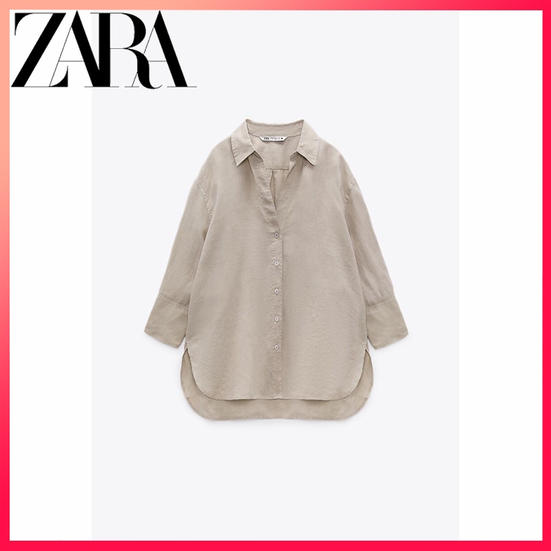 zara-ใหม่-เสื้อเชิ้ตแขนยาว-ผ้าลินิน-แฟชั่นฤดูร้อน-สําหรับผู้หญิง