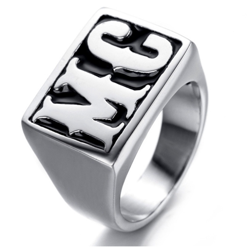 Simple Men 's Wide Version Ring MC English Letter Ring Punk Men 's ...