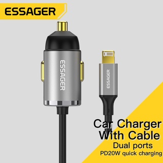 Essager ที่ชาร์จในรถยนต์ แบบพอร์ตคู่ 1.5 ม. พร้อมสายเคเบิลอลูมิเนียมอัลลอยด์ PD QC3.0 เหมาะสําหรับโทรศัพท์มือถือทุกรุ่น