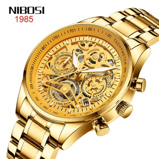 สินค้า NIBOSI นาฬิกาข้อมือควอตซ์ นาฬิกากีฬา หรูหรา แบรนด์ชั้นนำ สีทอง สำหรับผู้ชาย