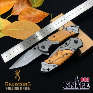 มีดพับ Browning X49 20cm ไม้แท้ สแตนเลส มีระบบดีดใบ เดินป่า มีดป้องกันตัว ทำอาหาร