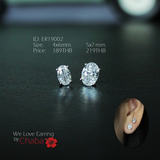 chaba_accessories ต่างหูเงินแท้ 925 sterling silver แบบก้านเสียบ ชุบทองคำขาว (ER19002)