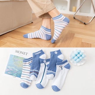 สินค้า ถุงเท้าข้อสั้น ถุงเท้าพิมพ์ลาย TENNIS ถุงเท้าแฟชั่นสีฟ้า-ขาว ลายเทนนิส มินิมอล น่ารักมาก เนื้อผ้านุ่ม ใส่สบาย