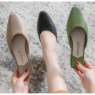 สินค้า รองเท้าเปิดส้น สีพิ้นสไตล์เกาหลี ปลายแหลม  สำหรับสาวออฟิตรองเท้าแฟชั่นเปิดส้น