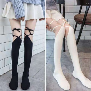 ถุงเท้า jk แบบผูกเชือก สีดํา สีขาว สไตล์ญี่ปุ่น โลลิต้า สําหรับผู้หญิง