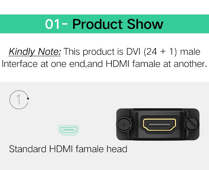 รูปภาพรายละเอียดของ UGREEN อะแดปเตอร์แปลง HDMI เป็น DVI 24 + 1 อะแดปเตอร์ตัวเมียต่อตัวผู้ 1080P สำหรับ HDTV DVI