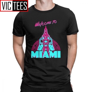 เสื้อยืดวินเทจเสื้อยืดผ้าฝ้าย 100% พิมพ์ลาย Miami Welcome To Miami Richard 3D สําหรับผู้ชายS-5XL