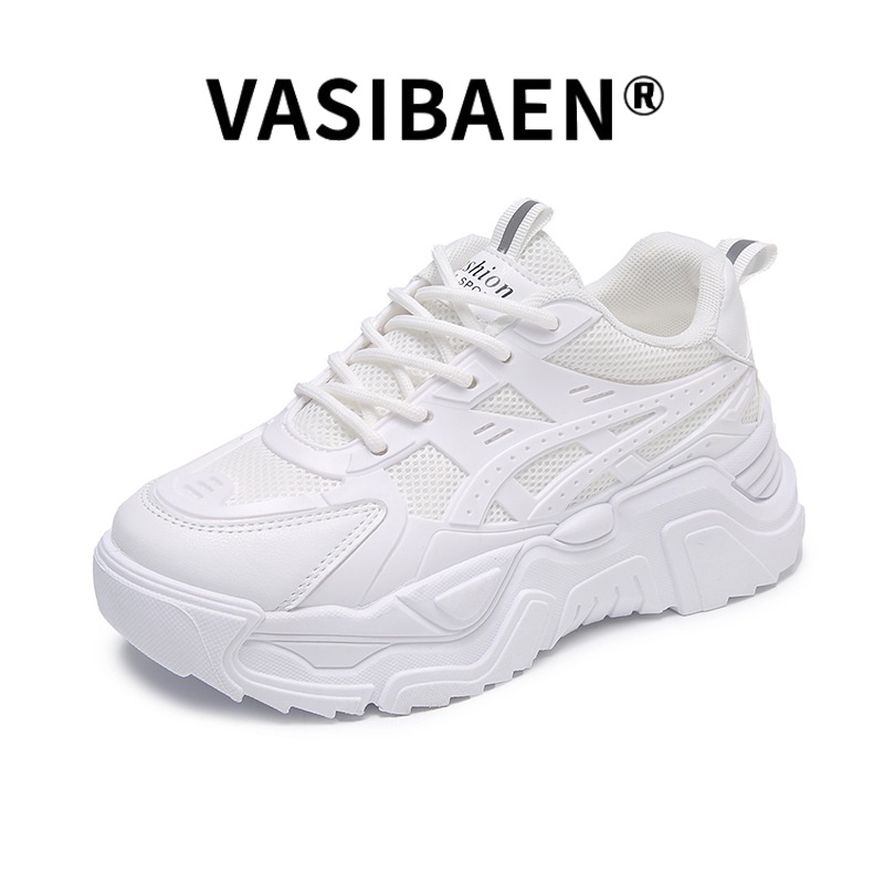 vasibaenรองเท้าสีขาวขนาดเล็ก-2022-ฤดูร้อนเวอร์ชั่นเกาหลีของใหม่สีทึบรองเท้าตาข่ายระบายอากาศผู้หญิงต่ำด้านบนหนาพื้นรองเท้ากีฬารองเท้าผู้หญิงสบายๆ