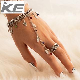 Accessories Colorful diamond leaf tassel bracelet and ring one-piece costume Hanfu jewelry rin