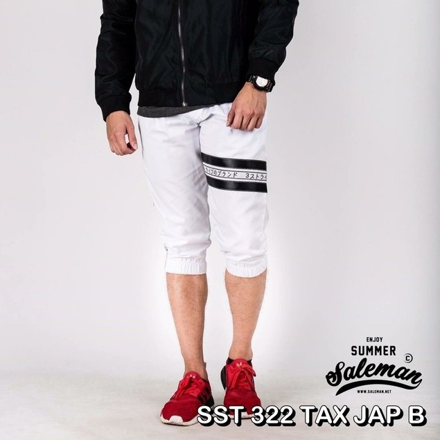 กางเกงสามส่วน-พรีเมี่ยม-ผ้า-cotton-รหัส-sst-322-tax-jap-b-สีขาว-แถบดำ
