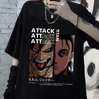 【Sportwear】เสื้อยืดแขนสั้นลําลอง ผ้าฝ้าย 100% พิมพ์ลายอนิเมะ Attack on Titan สไตล์ญี่ปุ่น ฮาราจูกุ สตรีท ทรงหลวม สําหรับ