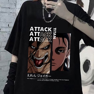 Bn3d9we23 เสื้อยืดลําลอง ผ้าฝ้าย แขนสั้น ทรงหลวม พิมพ์ลายอนิเมะ Attack on Titan สไตล์วินเทจ ฮาราจูกุ แนวสตรีท สําหรับผู้