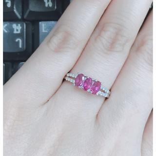 แหวนพลอยพิงค์ทัวมาลีน-Pink Tourmaline เงินแท้ 92.5 % ประดับด้วยเพชรรัสเซีย รุ่น GR1990