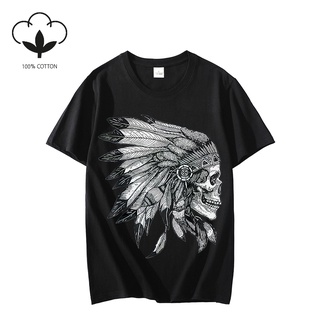 COD แฟชั่นที่กำหนดเอง แฟชั่นสบายๆ เสื้อ American Motorcycle Skull Native Indian Eagle Chief Vintage T-Shirt  เสื้อยืด