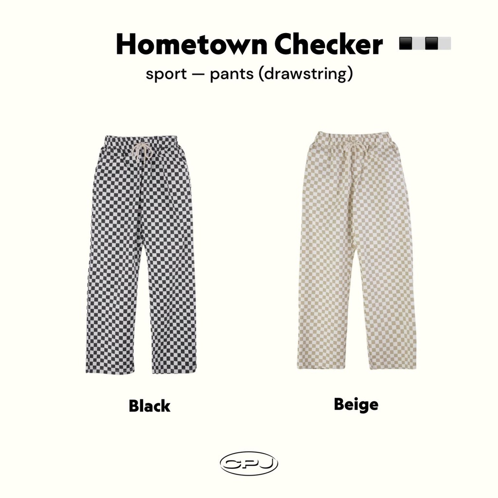 cpjgirlxx-hometown-checker-pants-2colors-new-fabric-กางเกงตารางเอวยืดผ้าแคนวาส