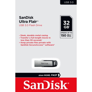 ภาพขนาดย่อของภาพหน้าปกสินค้าSanDisk Ultra Flair USB 3.0 32GB - Speed / 150MB (SDCZ73-032G-G46) จากร้าน sandisk_thailand_officialshop บน Shopee