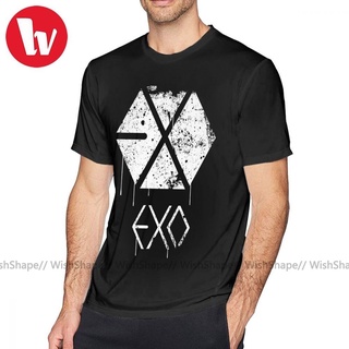 เสื้อวินเทจผญ - เสื้อยืดคอตตอนExoEXOGRUNGEสเปรย์เพนท์บุรุษพิมพ์ลายชายหาดXXXFunsเสื้อยืดคอโอ