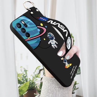 เคส OPPO Reno6 Z 5G Reno6 Pro 5G Reno6 4G 5G เคสโทรศัพท์มือถือ ซิลิโคนนุ่ม ลายการ์ตูนนักบินอวกาศ พร้อมขาตั้ง และสายคล้องข้อมือ