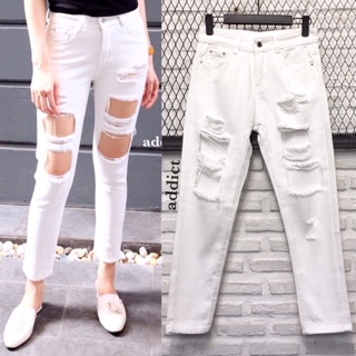 White distressed denim pants