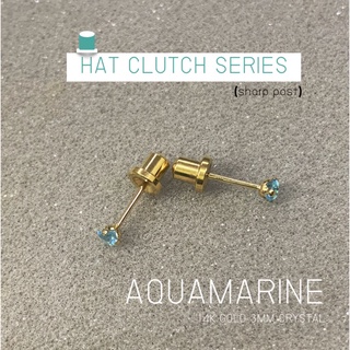 (สำหรับเจาะ ทองแท้14K)แป้นหมวก 14K Aquamarine แพคเกจปลอดเชื้อ ปลอดภัย100%_HCK303