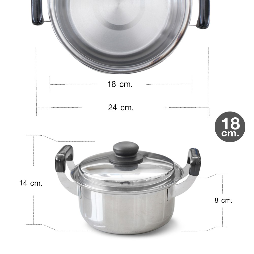 หม้อต้มสแตนเลสอย่างดี-2-หู-จับสะดวกไม่ร้อนมือ-5-ใบ-ชุด-18-20-22-24-26-cm