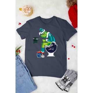 เสื้อยืดโอเวอร์ไซส์เสื้อกีฬาแขนสั้น ลายทีมชาติฟุตบอล Grinch Miami Dolphins New England Patriots Buffalo Bills New YorkS-