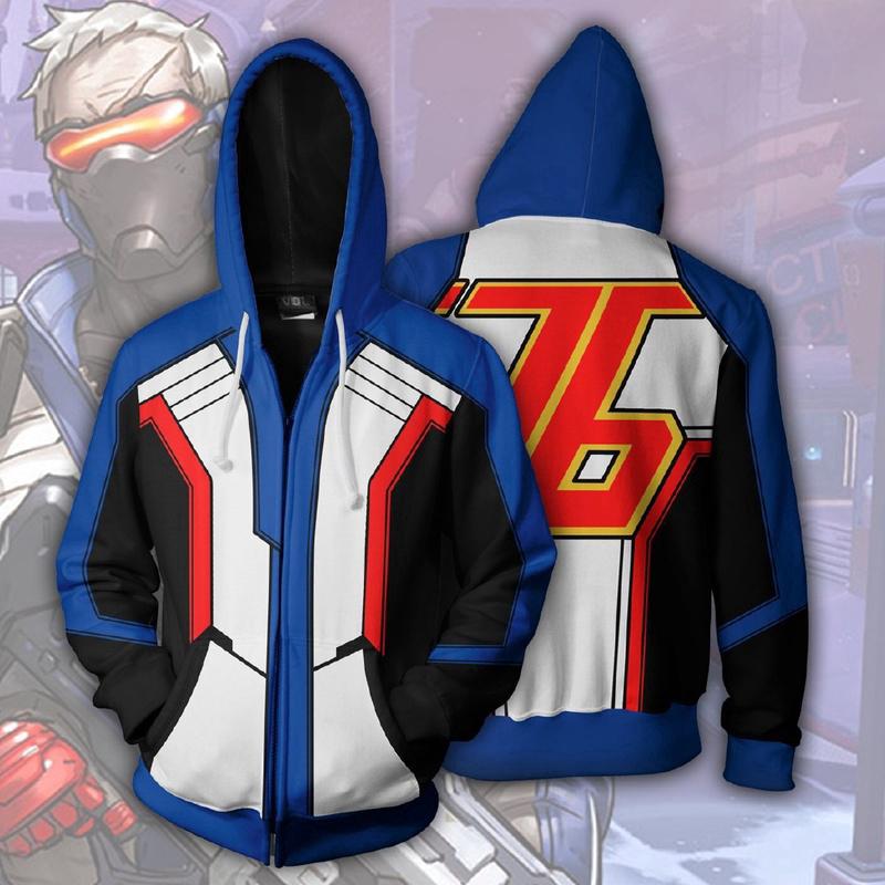 3D Unisex Overwatch SOLDIER: 76 พิมพ์ hoody แจ็คเก็ตแฟชั่น Hoodie Sweatshirts