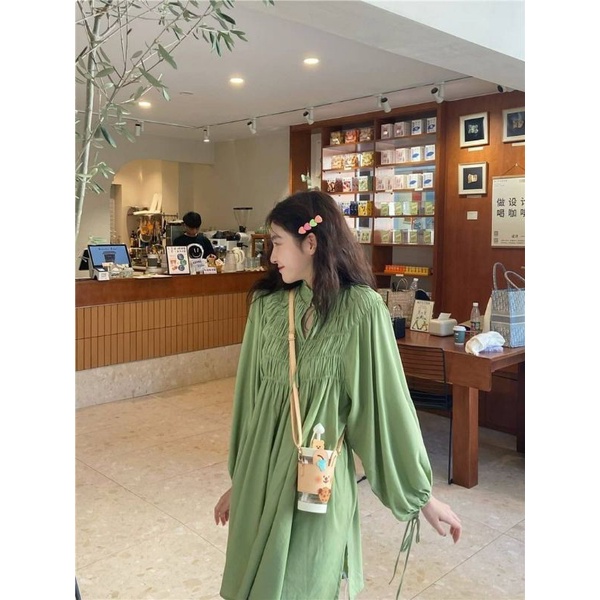 เดรสสั้น-สีเขียว-green-tea-dress-c7305