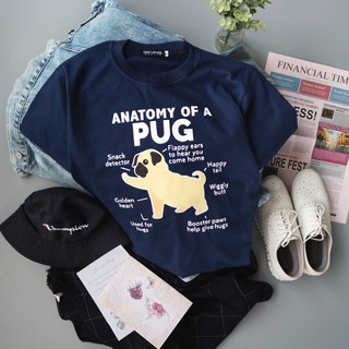 เสื้อยืดคอกลม Anatomy of a Pug | Thrift Apparel T-Shirtเสื้อยืด