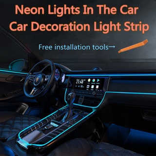 [ในสต็อก] 1 ชิ้นไฟตกแต่งภายในรถยนต์พร้อมลวดสลิง Led สายไฟนีออนที่มีความยืดหยุ่นพร้อมไดรฟ์ USB อุปกรณ์เสริมแสงบรรยากาศรถยนต์ตกแต่ง DIY Light Strip 1M / 2M / 3M / 5M