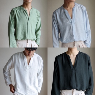 ZANE V-neck Long Sleeve Shirt เสื้อคอวีผ้าสลาฟ เสื้อแขนยาวใส่ทำงาน ผ้าย่น กึ่งทางการ