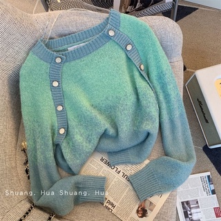 เสื้อกันหนาว แบบสวมหัว ทรงหลวม ไล่โทนสี สไตล์เรโทร เหมาะกับฤดูใบไม้ร่วง สําหรับผู้หญิง