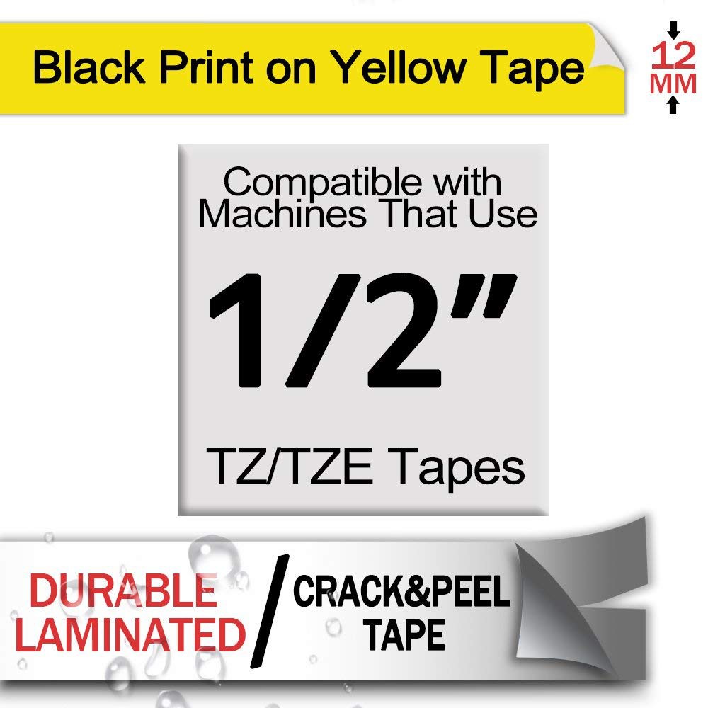5pcs-12mm-tze-631-label-tape-tz631-brother-black-on-yellow